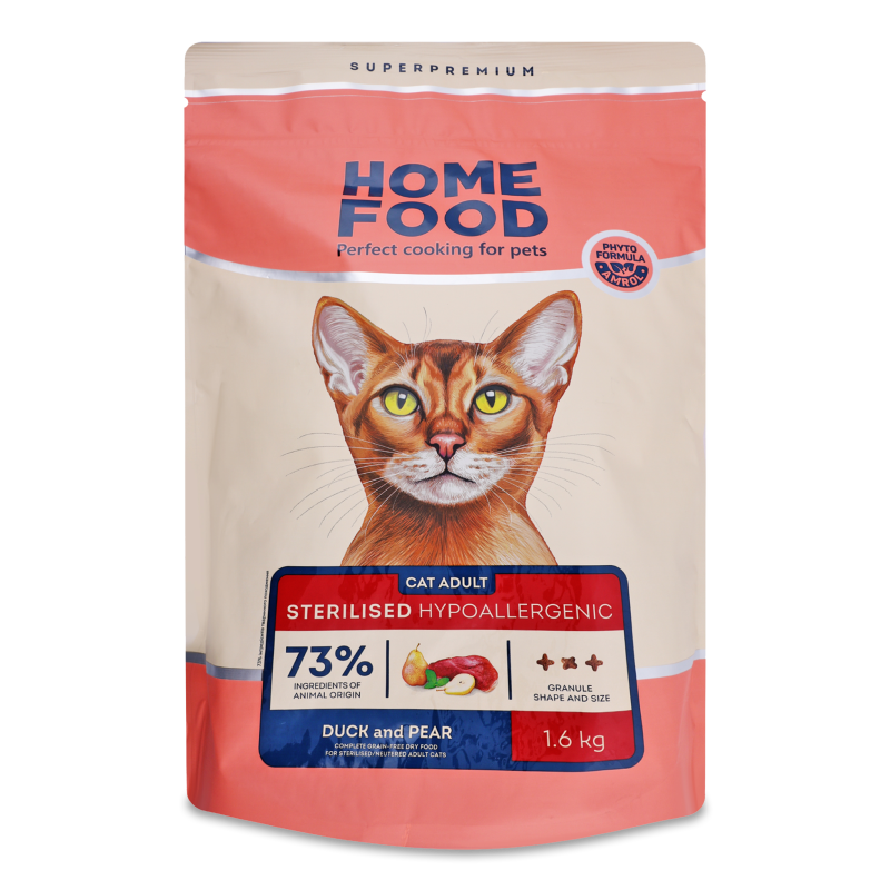 Корм д/дорослих котів Гіпоалергенний беззерновий Качка та груша сухий 1,6кг Home Food
