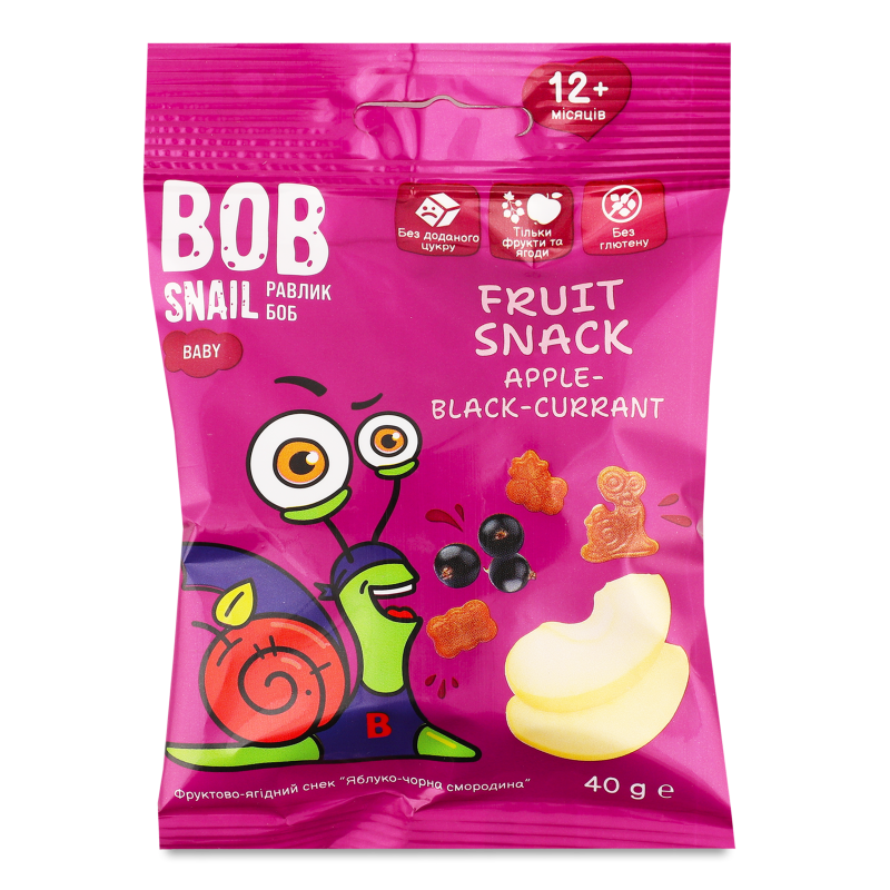 Снек фруктовий дитячий Яблуко-Чорна смородина від 12місяців 40г Bob Snail