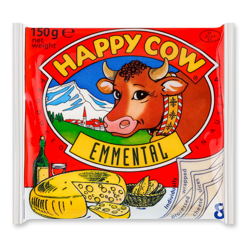 Сир плавлений Емменталь 35% нарізка 150г Happy Cow