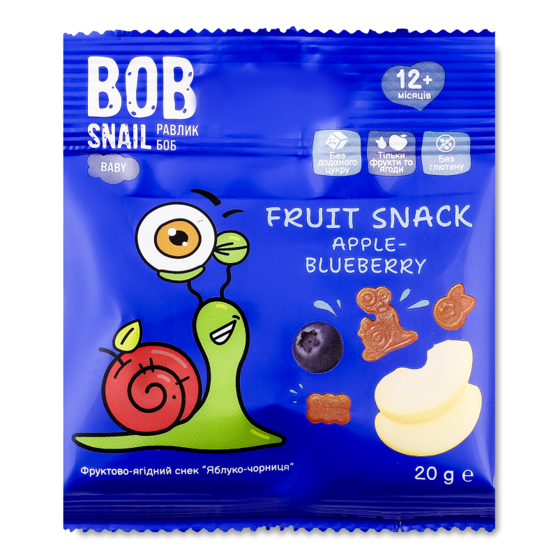 Снек фруктово-ягідний Яблуко-чорниця від 12місяців 20г Bob Snail