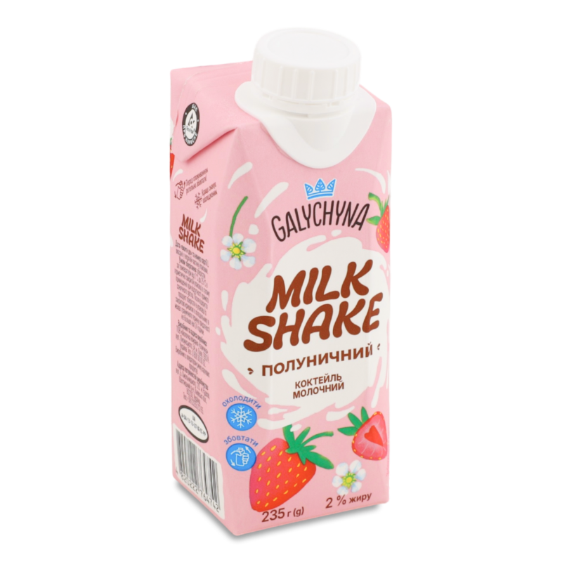 Коктейль молочний Milk Shake з полуничним наповнювачем 2% 235г т/п Галичина
