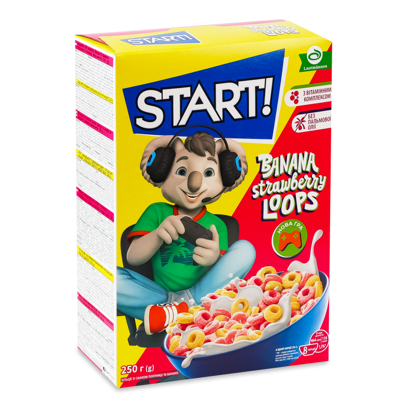 Сніданок сухий Кільця з смаком полуниці та банану зерновий 250г Start!