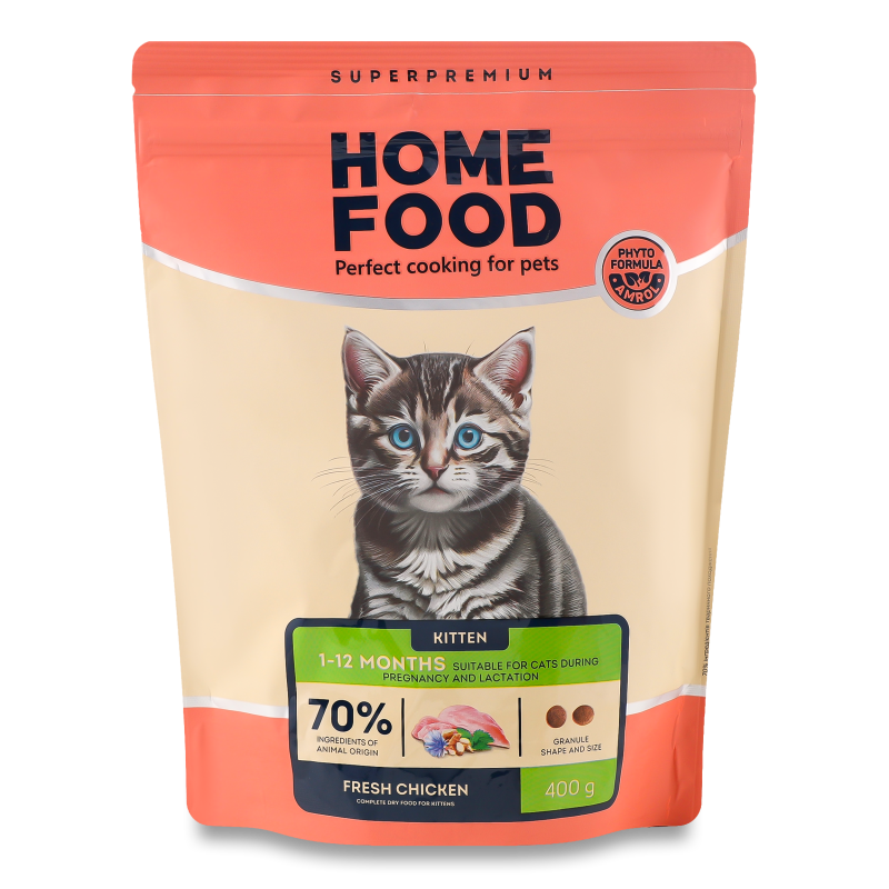 Корм д/кошенят Fresh Chicken сухий 400г Home Food