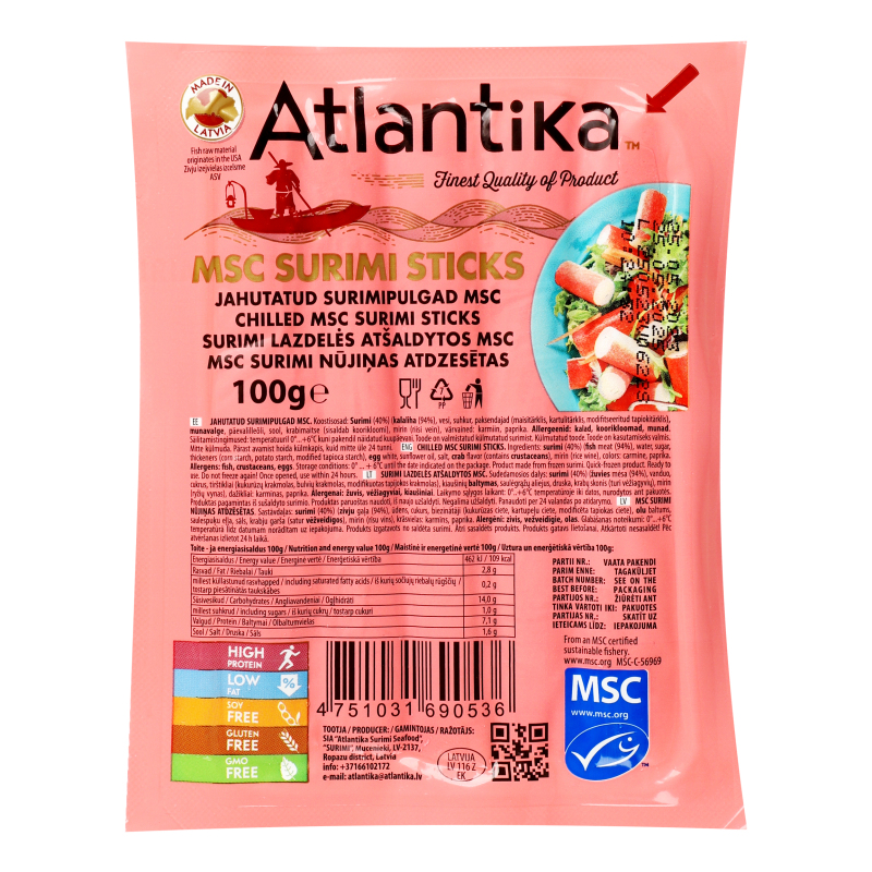 Палички крабові заморожені Atlantika в/у