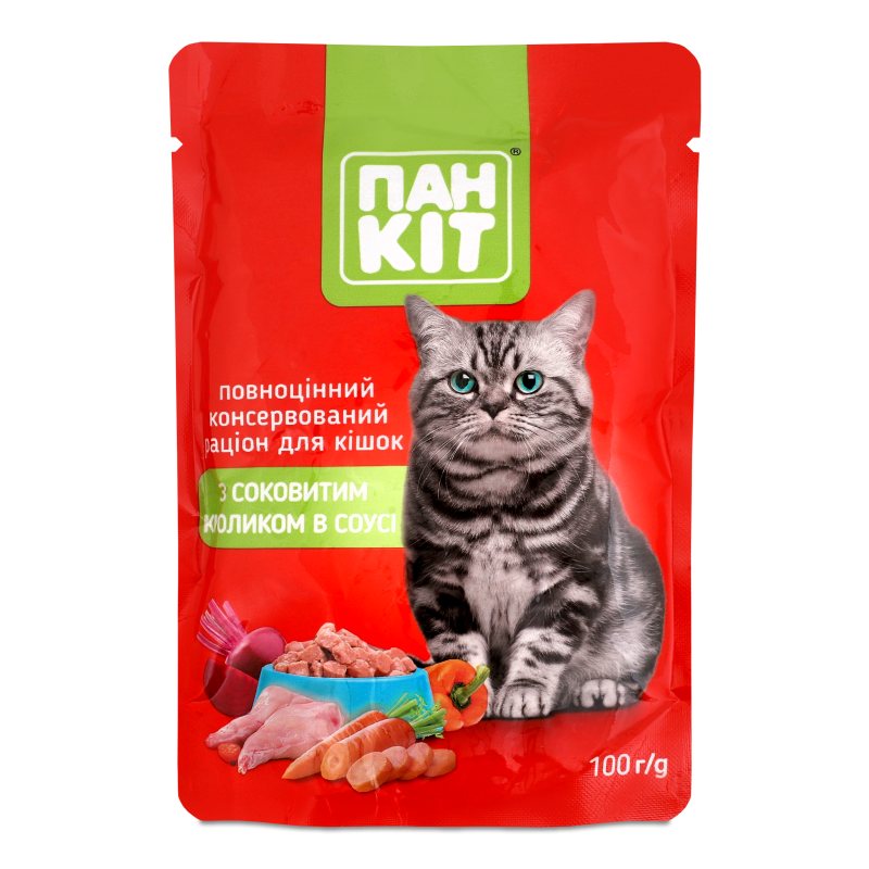 Корм д/котів з соковитим кроликом в соусі 100г пауч Пан Кот