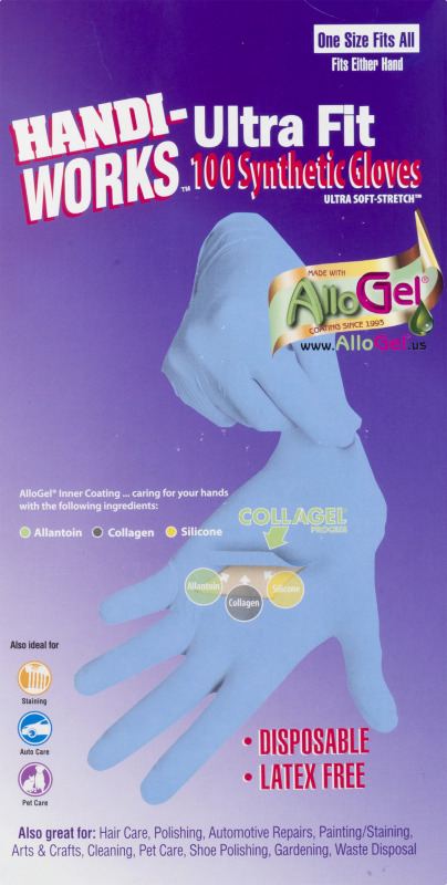 Handi-works Ultra fit One size disposable latex free synthetic Gloves - 100 ct (750828008657)