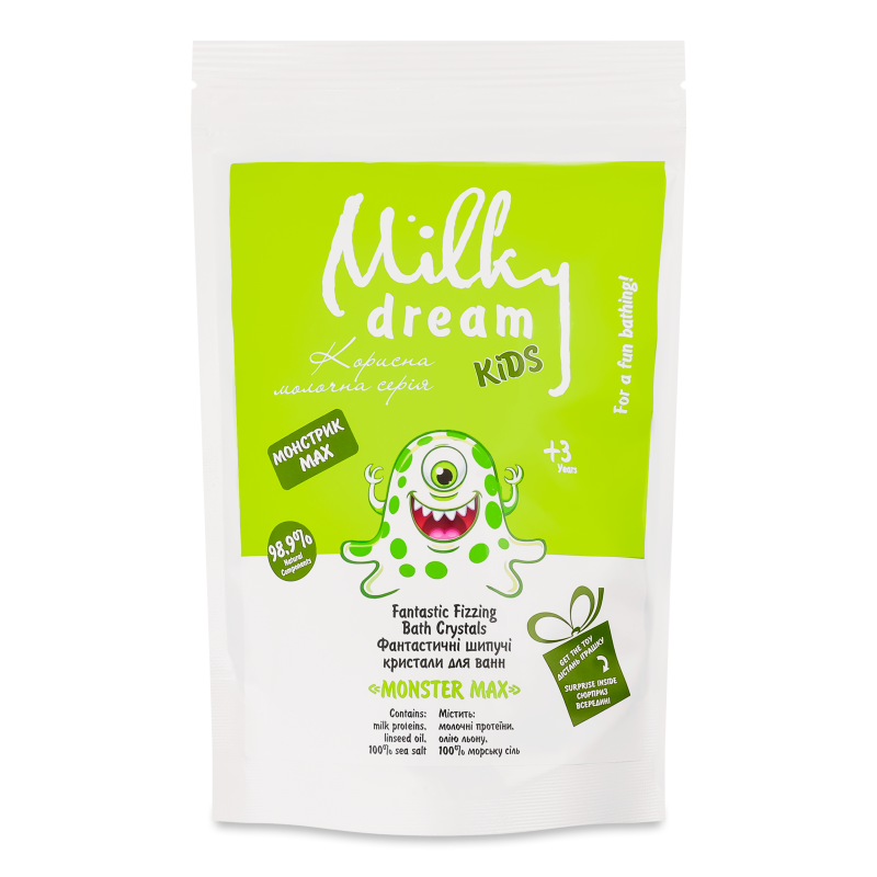 Сіль морська д/ванн дитяча Фантастичні шипучі кристали Монстрик Макс 300г д/п Мілкі дрім
