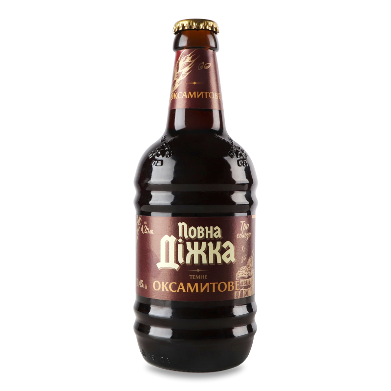 Пиво Оксамитове темне 4,2% 0,45л скло Повна Дiжка