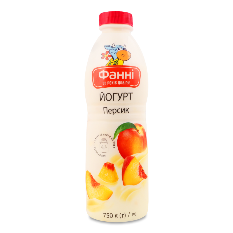 Йогурт питний з наповнювачем Персик 1% 750г пет Фанні