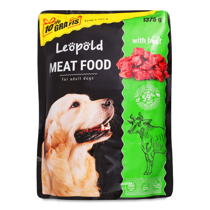 Корм д/дорослих собак М”ясний делікатес з яловичиною 1250г пауч Леопольд
