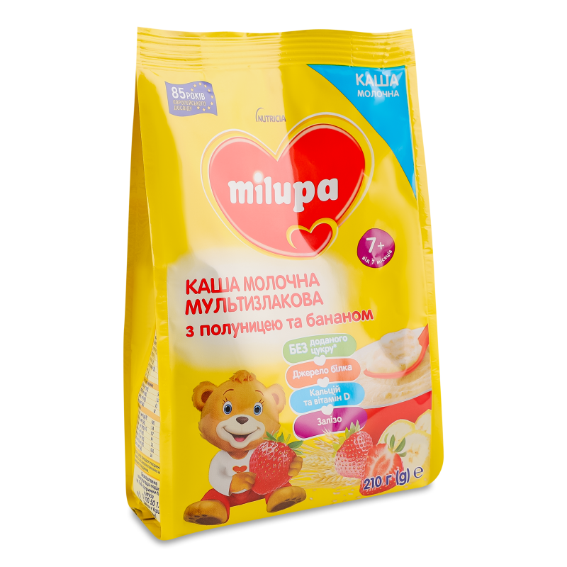 Каша молочна Мультизлакова з полуницею та бананом від 7місяців 210г Milupa