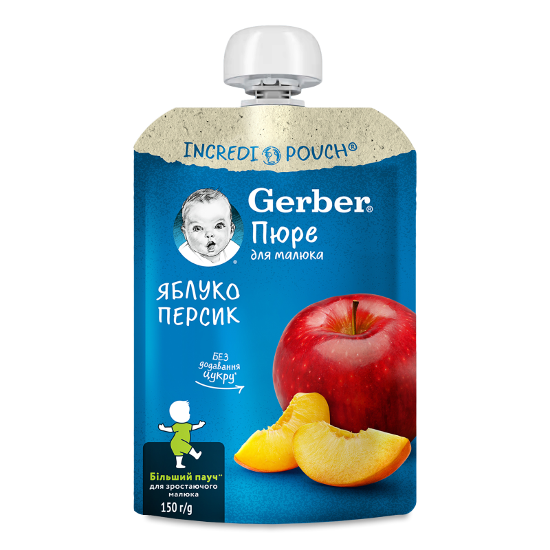 Пюре фруктове Яблуко та персик від 6місяців 150г пауч Гербер