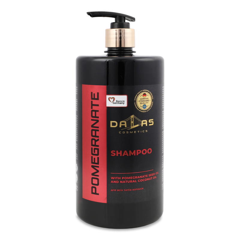 Шампунь Помегранат з олією гранатових кісточок та натуральною кокосовою олією 1000г з дозатором Далас