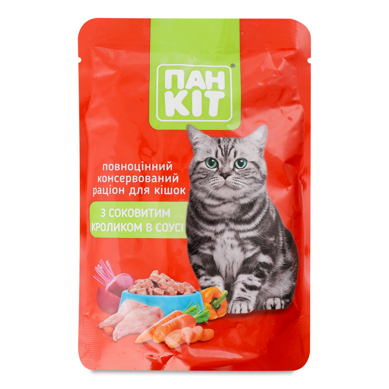 Корм д/котів з соковитим кроликом в соусі 100г пауч Пан Кот