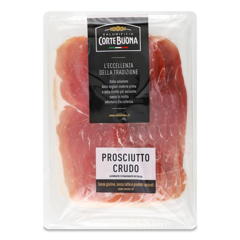 Шинка Prosciutto Crudo с/в нарізка 120г газ/уп Corte Buona