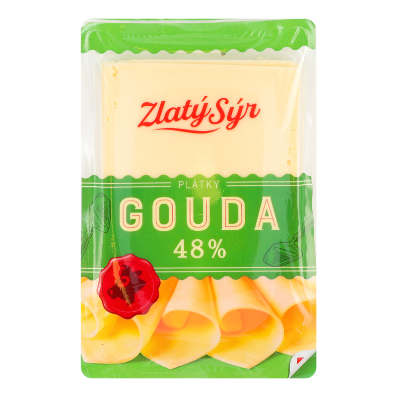 Сир 48% натуральний напівтвердий нарізаний Gouda Zlaty Syr лоток