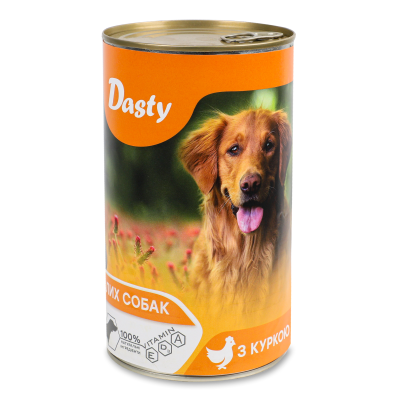 Корм д/собак з смаком птиці 1240г ж/б Дасті