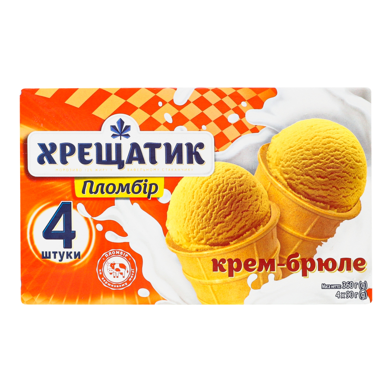 Морозиво 12% пломбір у вафельному стаканчику Крем-брюле Хрещатик к/у 4х