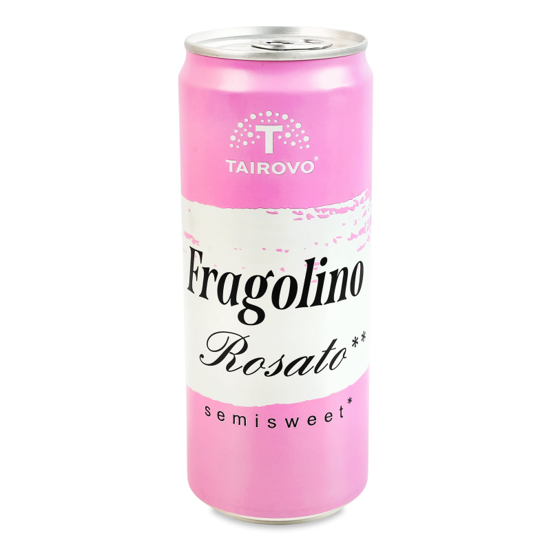 Напій винний Fragolino Rosato рожений н/солодкий газований 6-6,9% 330мл ж/б Tairovo
