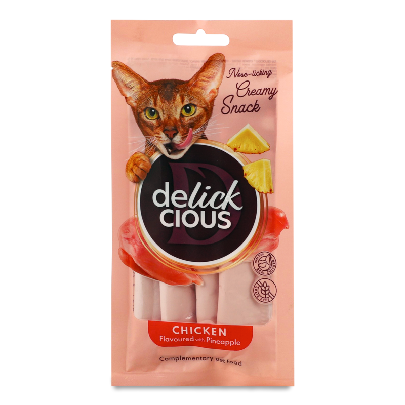 Ласощі д/котів Курка з додаванням ананасу 4*15г м/у Delickcious
