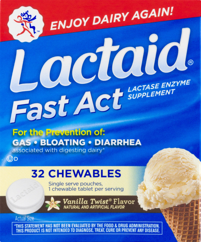 Lactaid Fast Act Lactase Enzyme Supplement Chewables Vanilla 32 CT