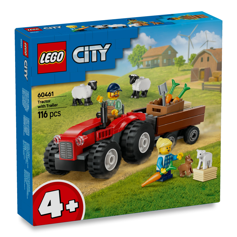 Конструктор City Червоний фермерський трактор з причепом та вівцями Lego