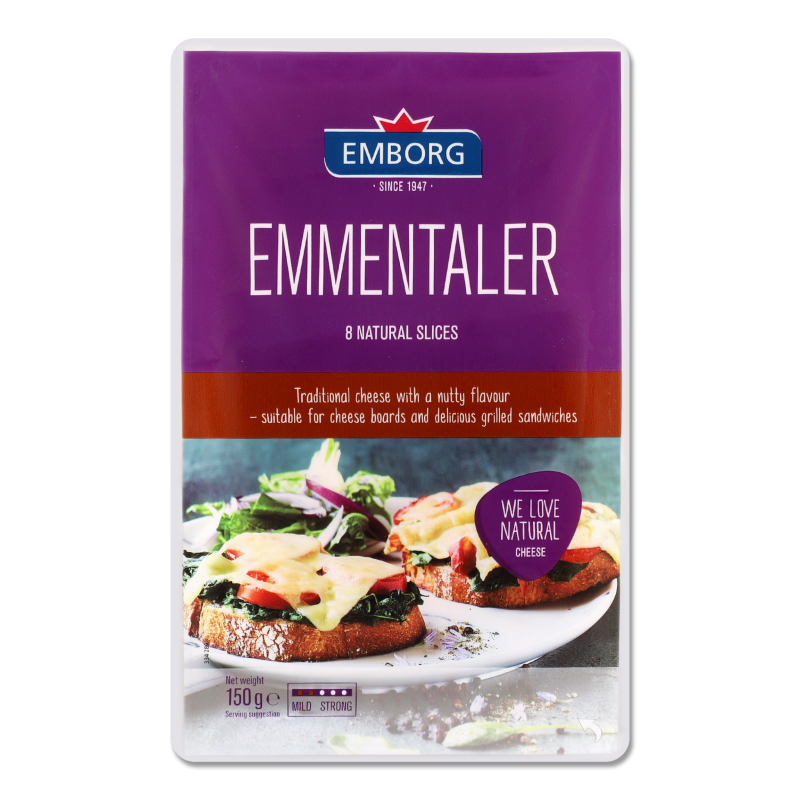 Сир Emmentaler 45% нарізка 150г в/у Emborg