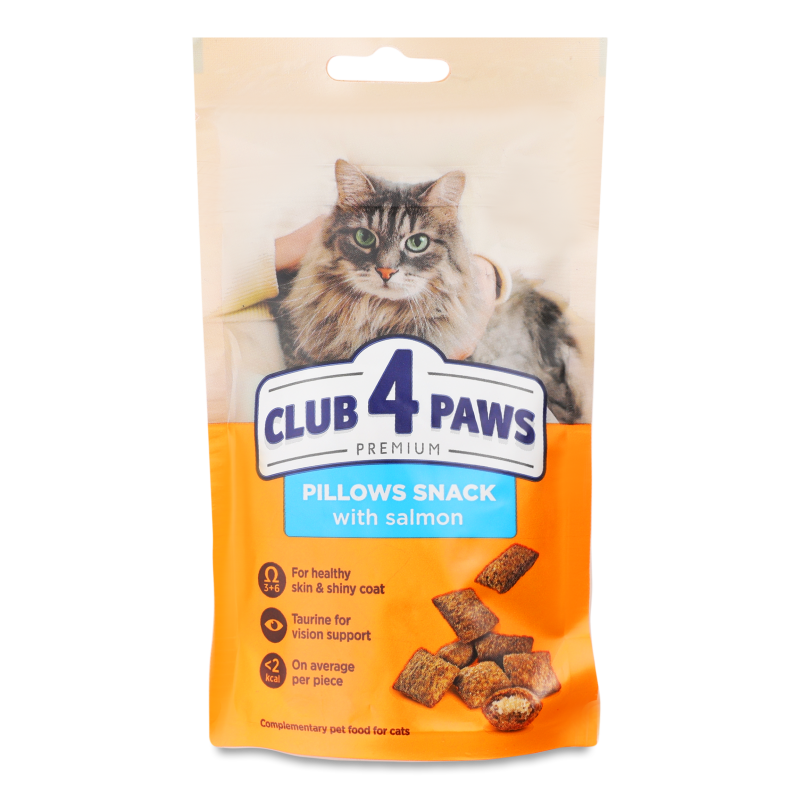 Ласощі д/котів Подушечки Premium з лососем 60г Club 4 Paws