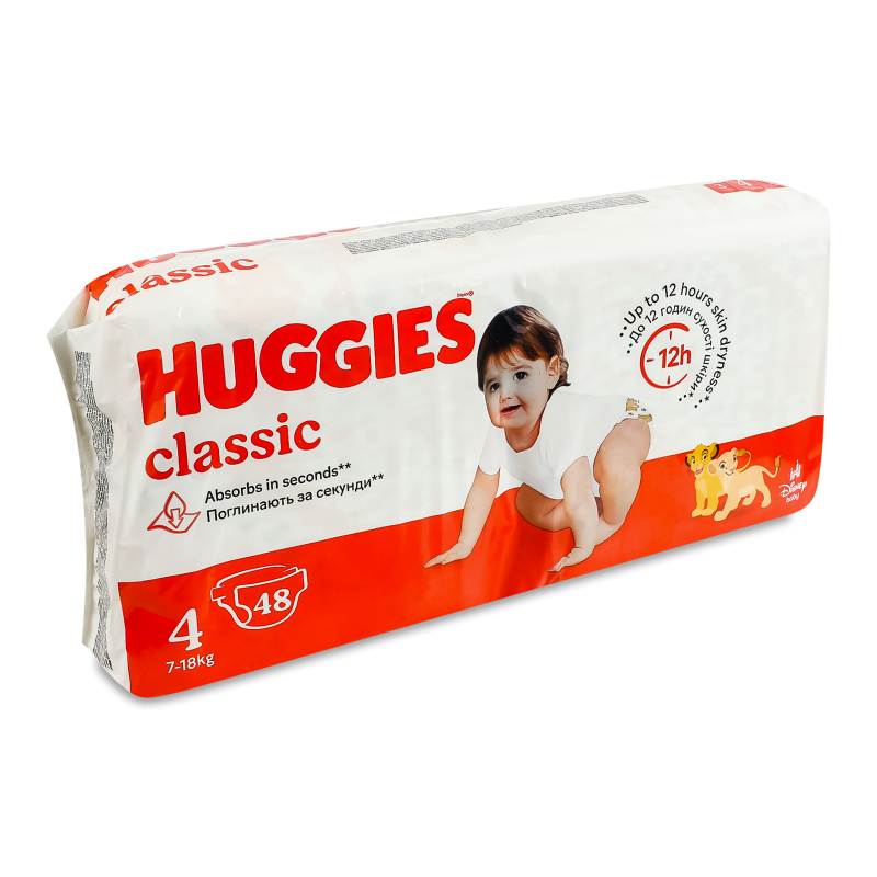 Підгузки Classic 4 7-18кг 48шт Huggies