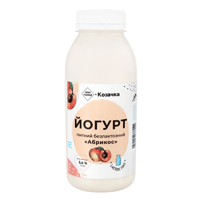 Йогурт 3.4% питний безлактозний Абрикос Козачка п/пл