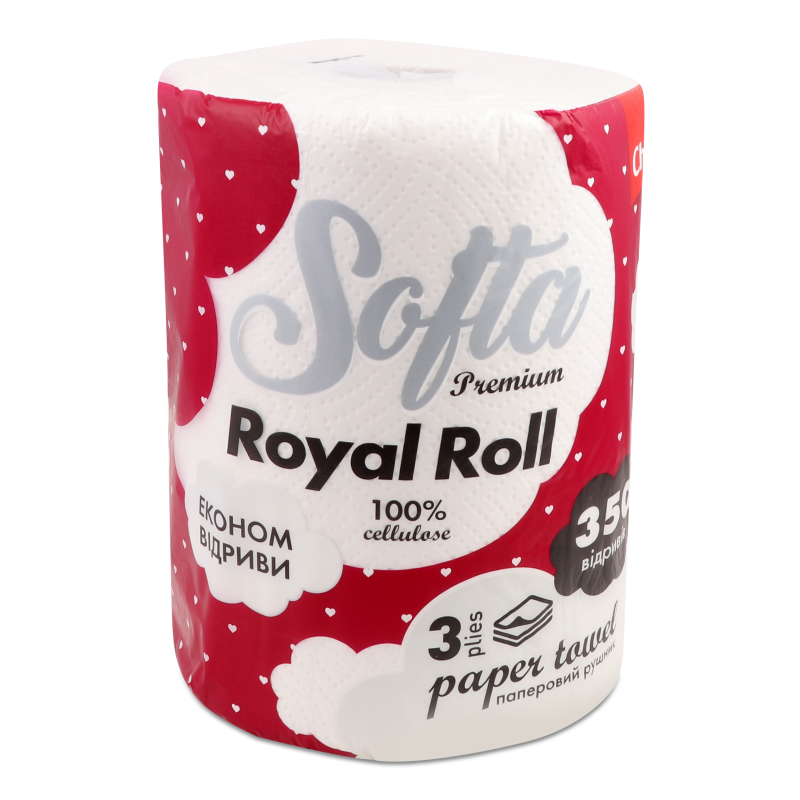 Рушники паперові Softa Royal roll 3шари 350відривів 1шт гільза Chisto