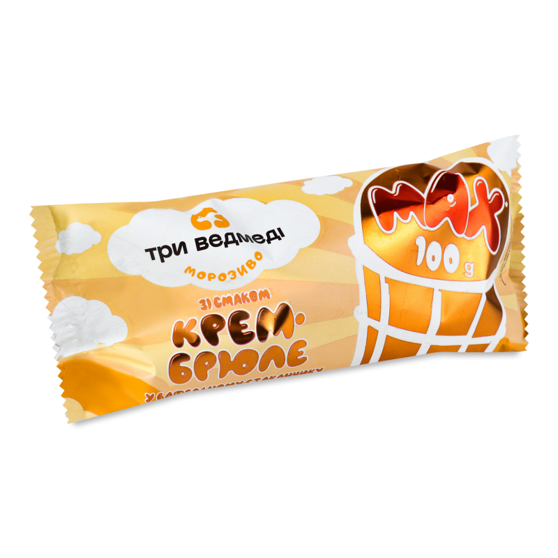 Морозиво Крем-брюле вафельний стакан 100г Три ведмеді