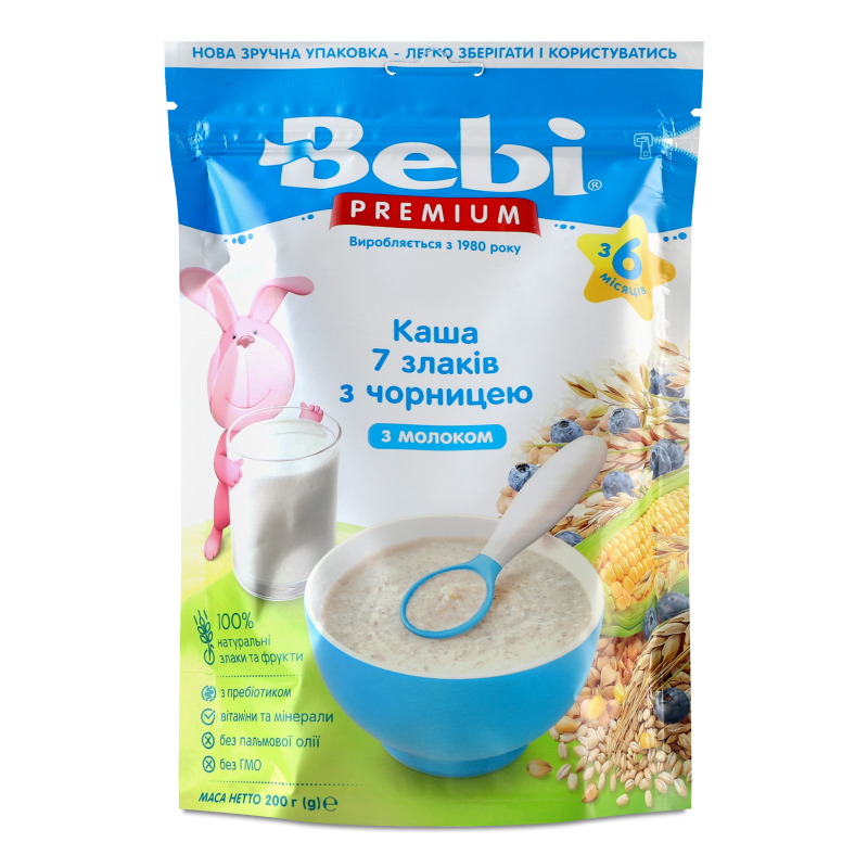 Каша молочна Premium 7злаків з чорницею від 6місяців 200г зіп/пакет Bebi