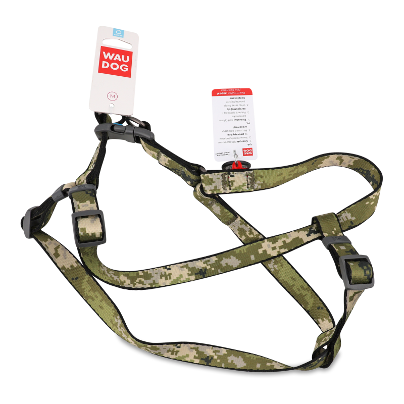 Шлея д/собак Мілітарі з QR паспортом пластиковий фастекс р.M 20мм А/В50-80см 331-4026 ВауДог