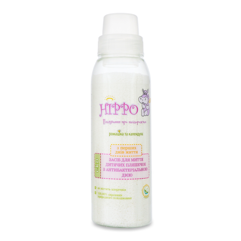 Засіб д/миття дитячих пляшечок Еко Ромашка та календула з антибактеріальною дією300г Хіппо