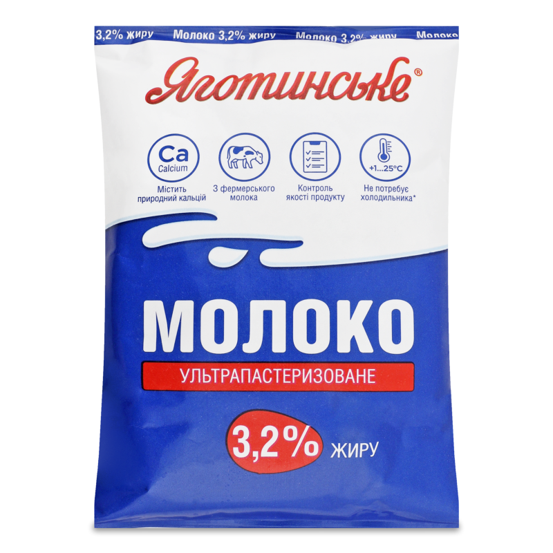 Молоко ультрапастеризоване 3,2% 900г т/фіно Яготинське