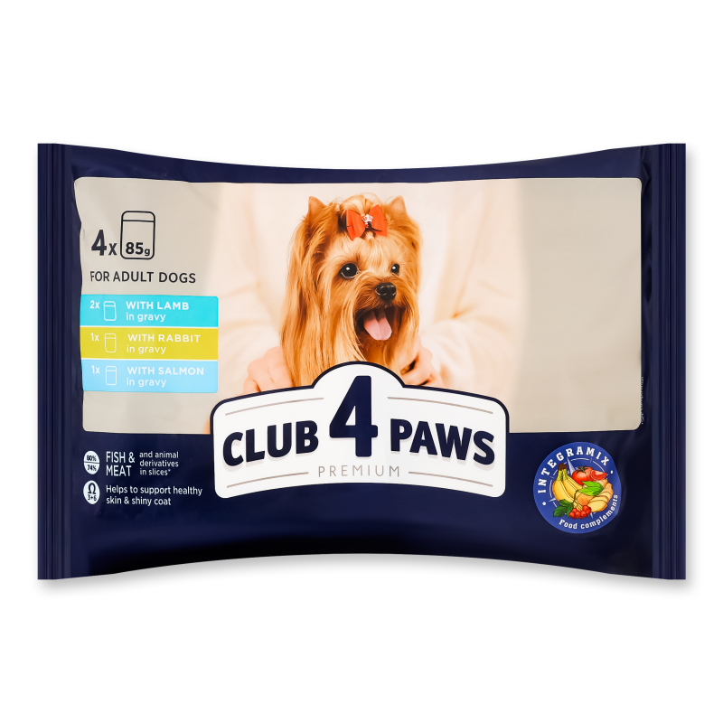 Корм д/собак Premium Ягня Кролик Лосось 4*85г пауч Club 4 Paws