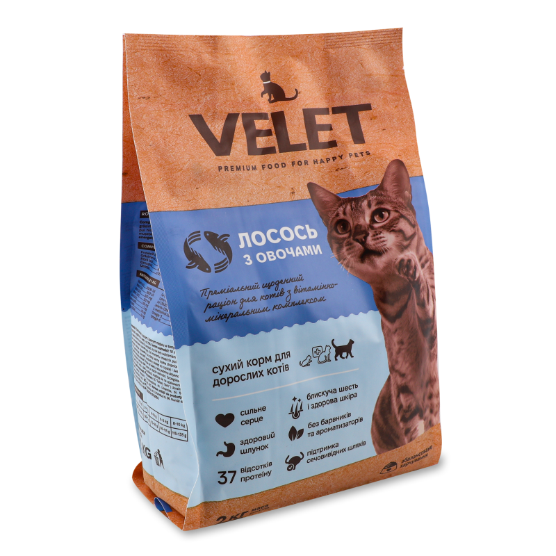 Корм д/дорослих котів з рибою сухий 2кг Velet
