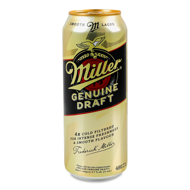 Пиво Дженьюін Драфт світле 4,7% 0,48л ж/б Міллер