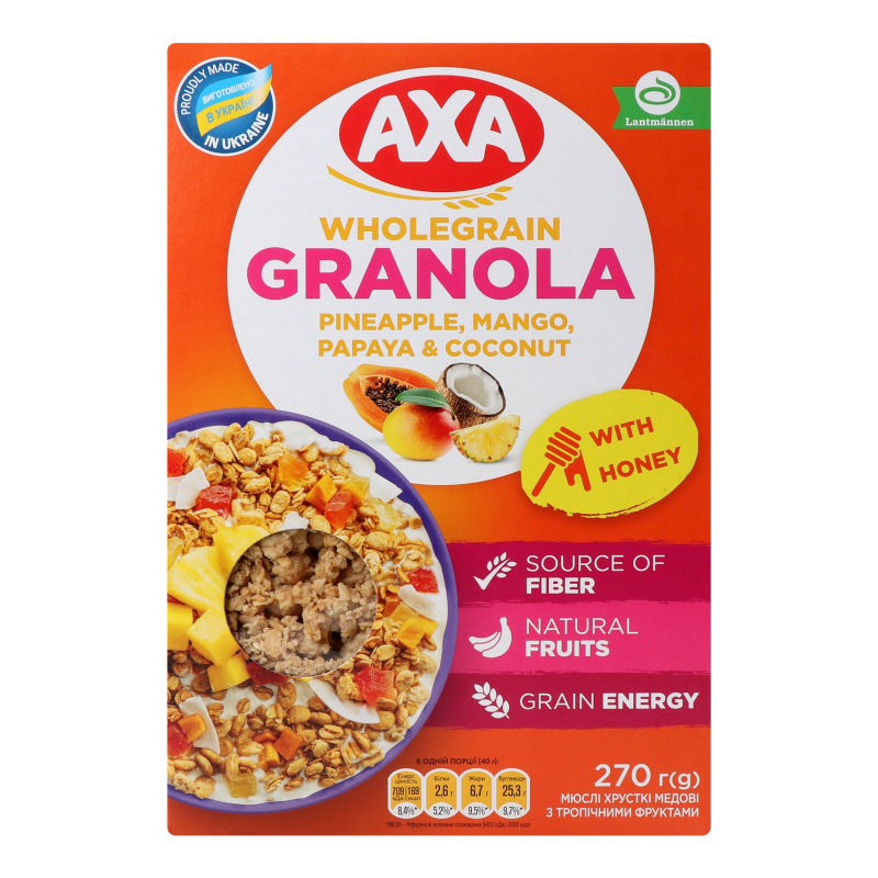 Мюслі хрусткі медові з тропічними фруктами Axa к/у