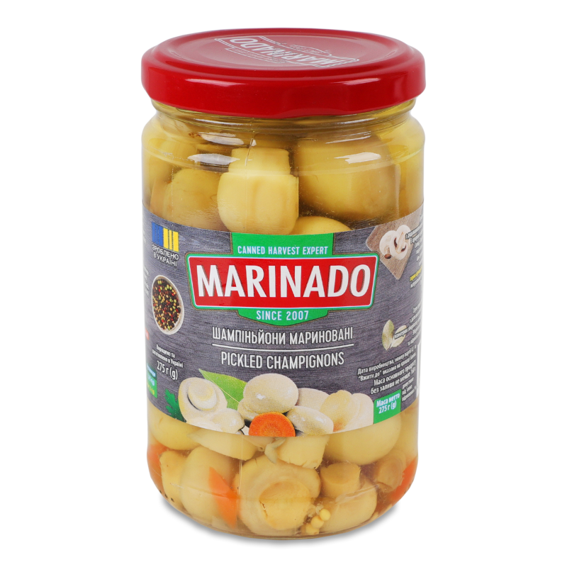 Шампіньйони мариновані цілі 314мл твіст/б Маринадо