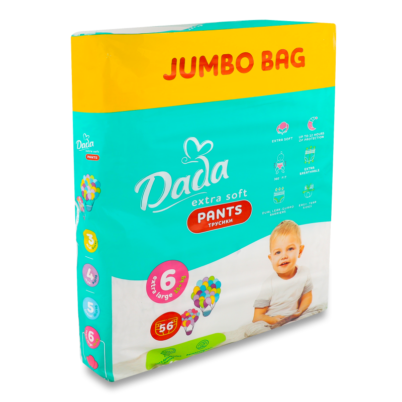 Підгузки-трусики Екстра Софт 6 XL 15+кг 56шт ДаДа