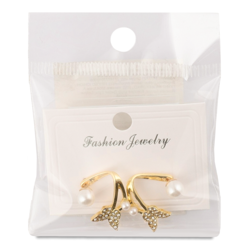 Сережки-гвіздки жовтий метал з камінцями та штучною перлиною в асортименті ZBYK250513156