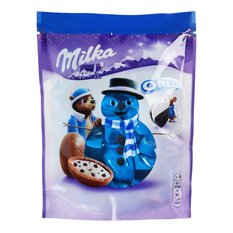 Шоколад фігурний молочний з молочною начинкою зі шматочками печива Oreo Milka д/п