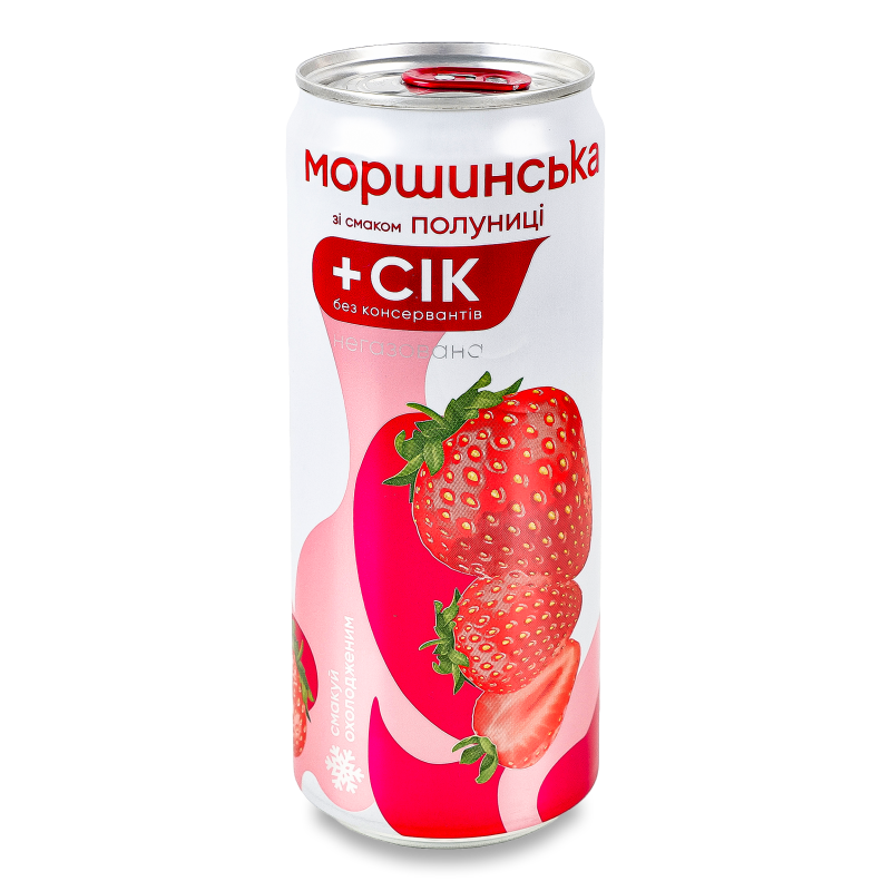 Напій безалкогольний соковмісний з смаком полуниці негазований 0,33л ж/б Моршинська