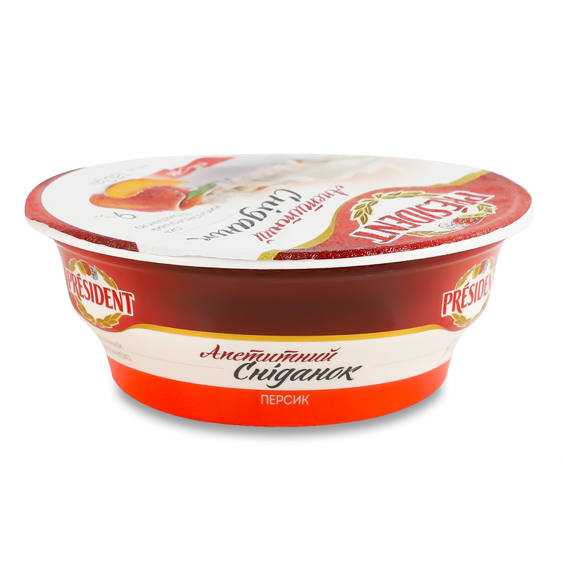 Сир кисломолочний Апетитний сніданок з сметаною та наповнювачем Персик 9% 180г стакан President