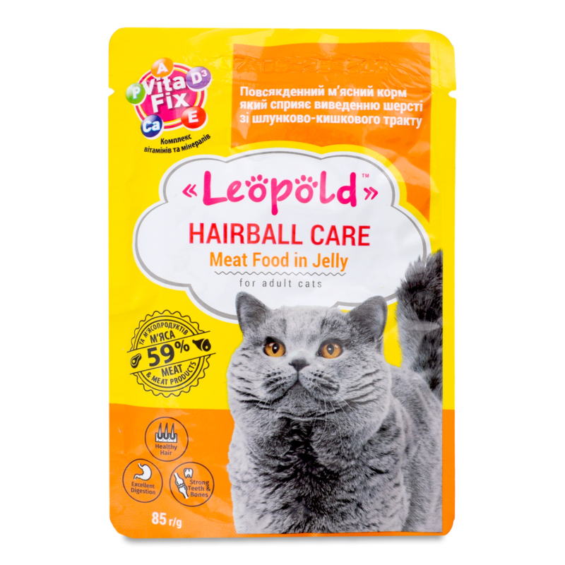 Корм д/котів м”ясний в желе 85г пауч Леопольд