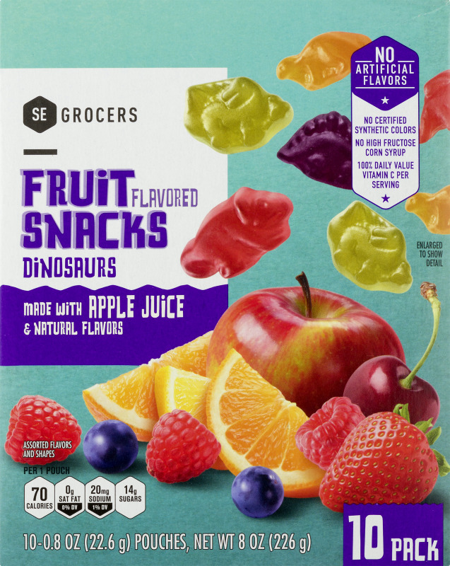SE Grocers Flavored Fruit Snacks Dinosaurs 10 CT SE Grocers