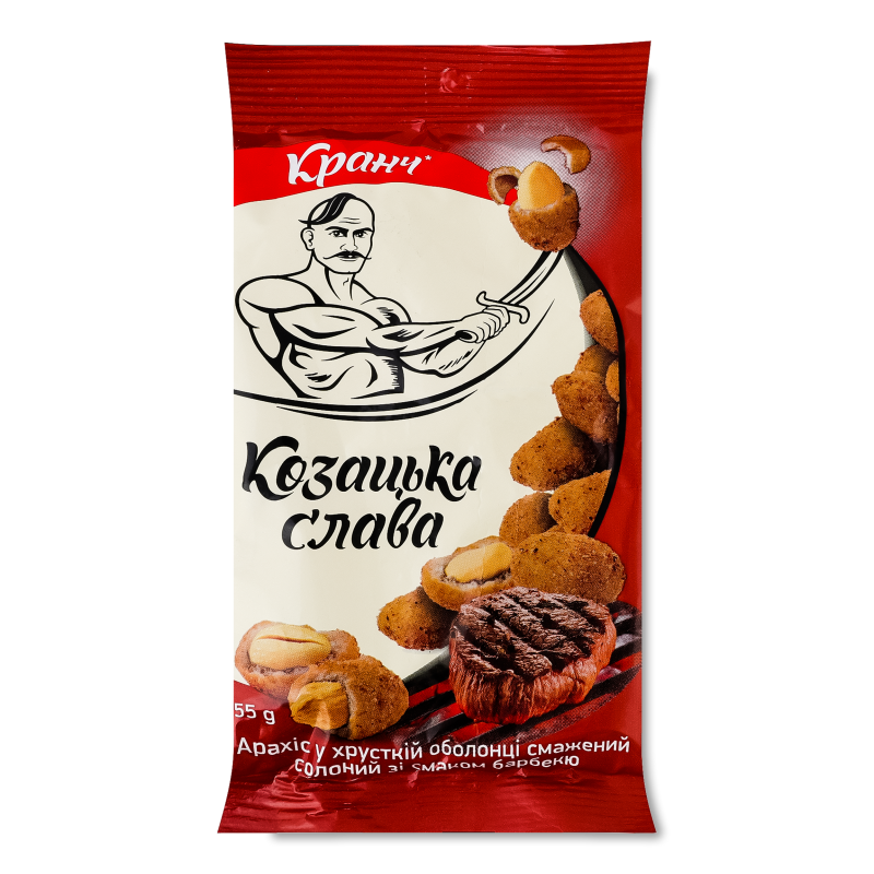 Арахіс смажений солоний у хрусткій оболонці з смаком барбекю 55г Козацька слава