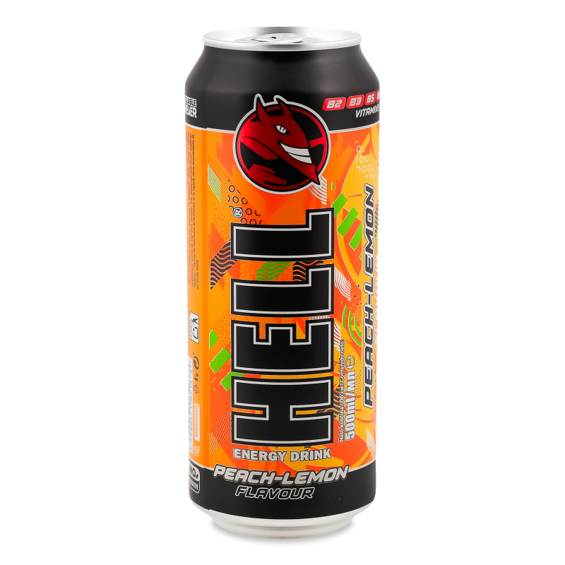 Напій енергетичний безалкогольний Peach-lemon газований 500мл ж/б Hell